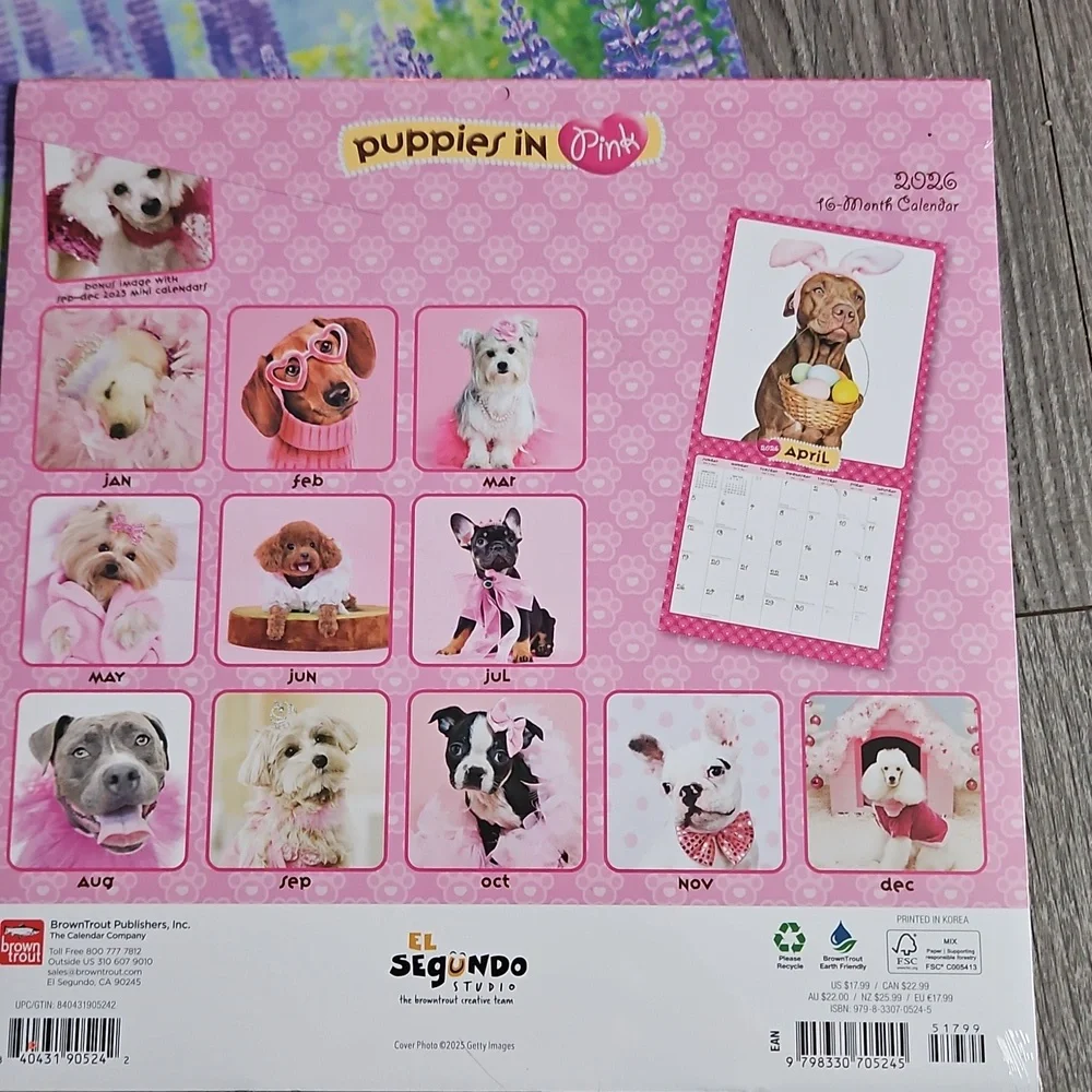 2026 Beautiful Pink Puppies Hummingbirds Wildflowers Pictures Calender Lot